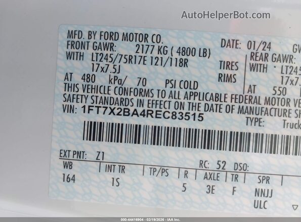 1FT7X2BA4REC83515 2024 FORD F-250 Белый Вид подкапотного пространства