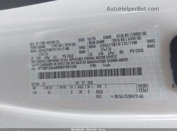 1FTBF2AA6REF55139 2024 FORD F-250 Белый Вид подкапотного пространства
