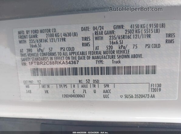 1FTBR2C88RKA54367 2024 FORD TRANSIT-250 White ძრავის განყოფილების ხედი