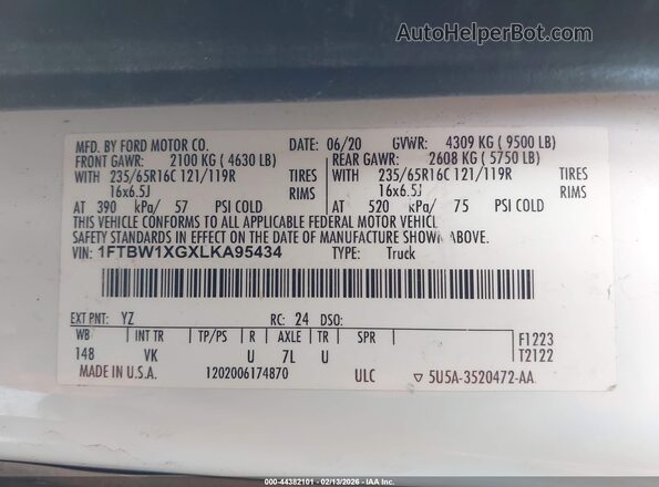 1FTBW1XGXLKA95434 2020 FORD TRANSIT-350 Белый Вид подкапотного пространства