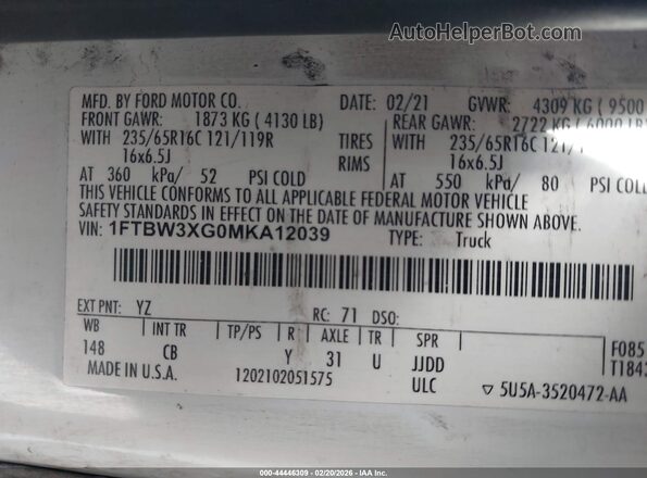 1FTBW3XG0MKA12039 2021 FORD TRANSIT-350 White Vista del compartimento del motor