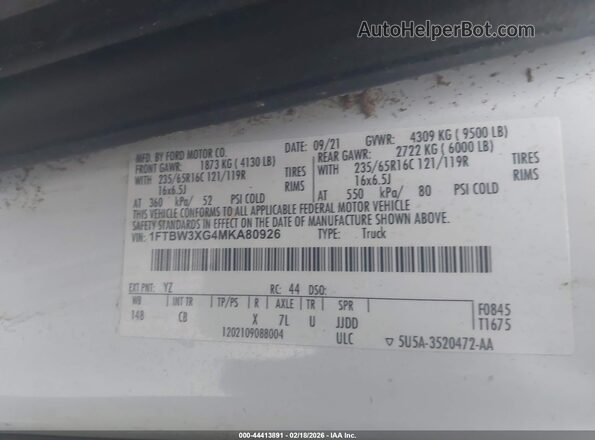 1FTBW3XG4MKA80926 2021 FORD TRANSIT-350 White Вид підкапотного простору