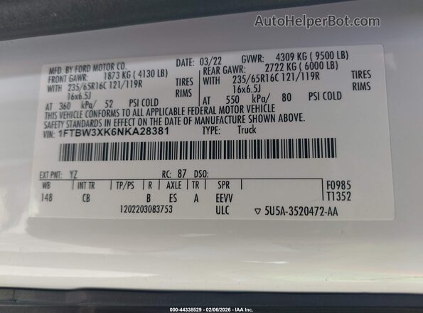 1FTBW3XK6NKA28381 2022 FORD E-TRANSIT-350 CARGO VAN Белый Вид подкапотного пространства