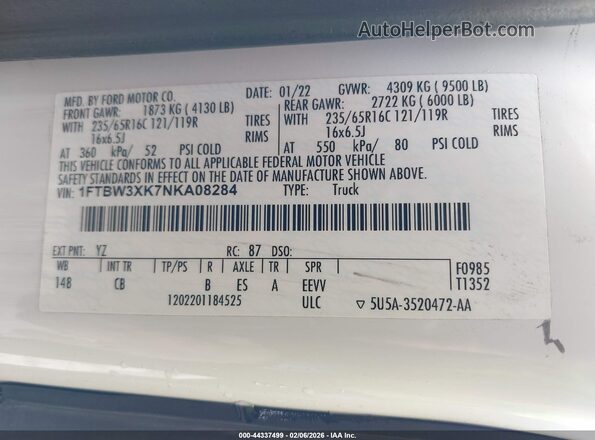 1FTBW3XK7NKA08284 2022 FORD E-TRANSIT-350 CARGO VAN White Widok komory silnika