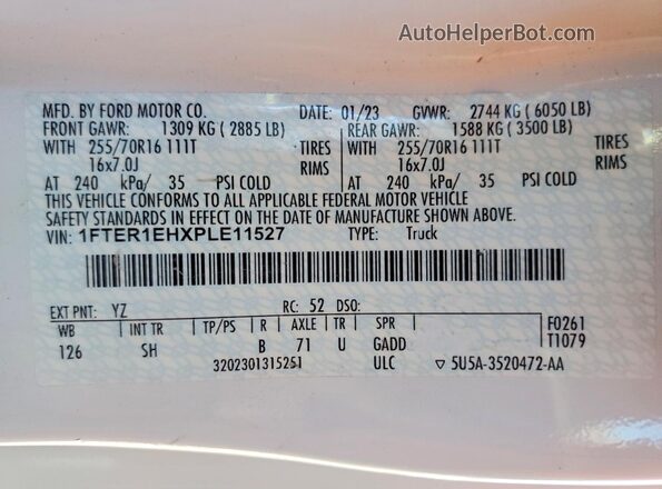 1FTER1EHXPLE11527 2023 FORD RANG Белый Вид подкапотного пространства
