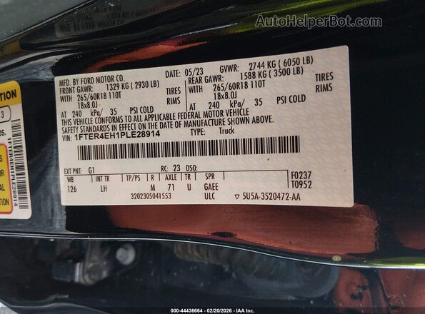 1FTER4EH1PLE28914 2023 FORD RANG Черный Вид подкапотного пространства