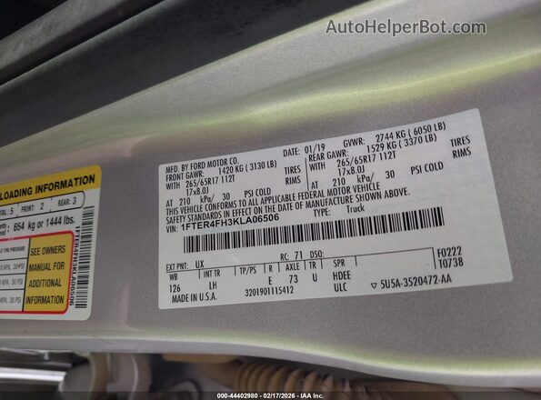 1FTER4FH3KLA06506 2019 FORD RANG Серый Вид подкапотного пространства