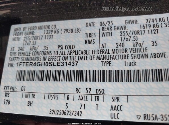 1FTER4GH0SLE31437 2025 FORD RANG Черный Вид подкапотного пространства
