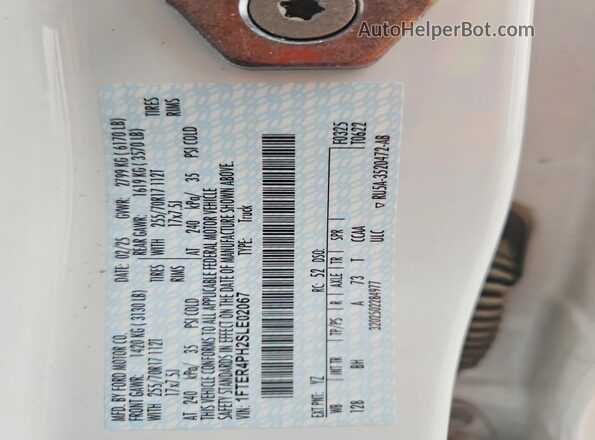 1FTER4PH2SLE02067 2025 FORD RANG White Vista del compartimento del motor