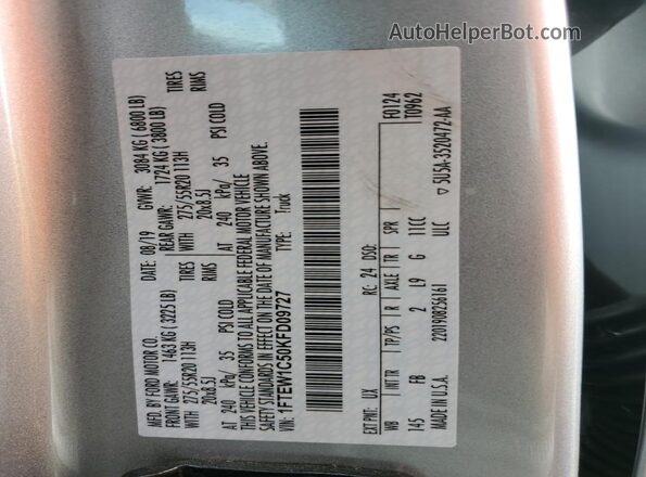 1FTEW1C50KFD09727 2019 FORD F150 Серебряный Вид подкапотного пространства