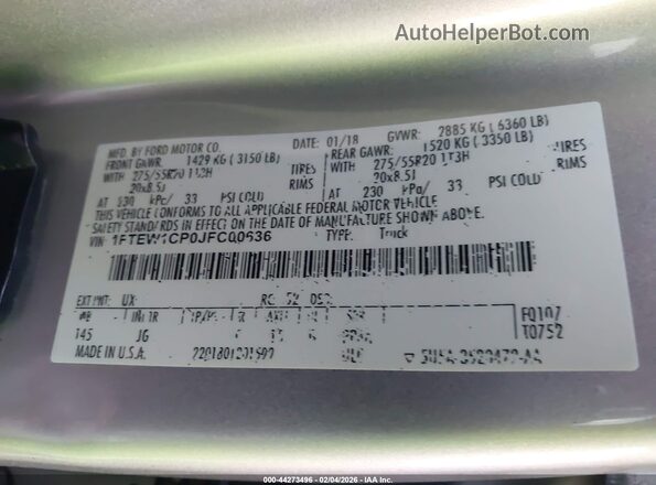 1FTEW1CP0JFC00636 2018 FORD F150 Gray Widok komory silnika