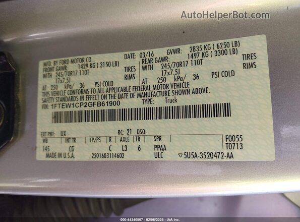 1FTEW1CP2GFB61900 2016 FORD F150 Белый Вид подкапотного пространства