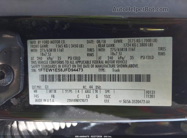 1FTEW1E58JFD94473 2018 FORD F150 Black Widok komory silnika