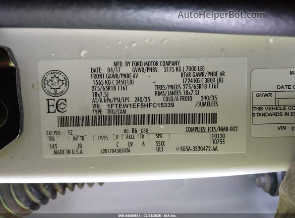 1FTEW1EF5HFC15339 2017 FORD F150 Белый Вид подкапотного пространства