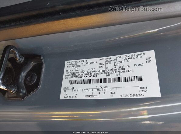 1FTEX1CB1KKD05549 2019 FORD F150 Gray ძრავის განყოფილების ხედი