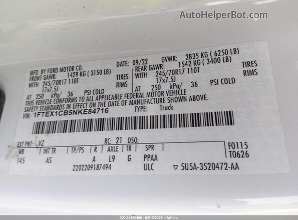 1FTEX1CB5NKE84716 2022 FORD F150 Белый Вид подкапотного пространства