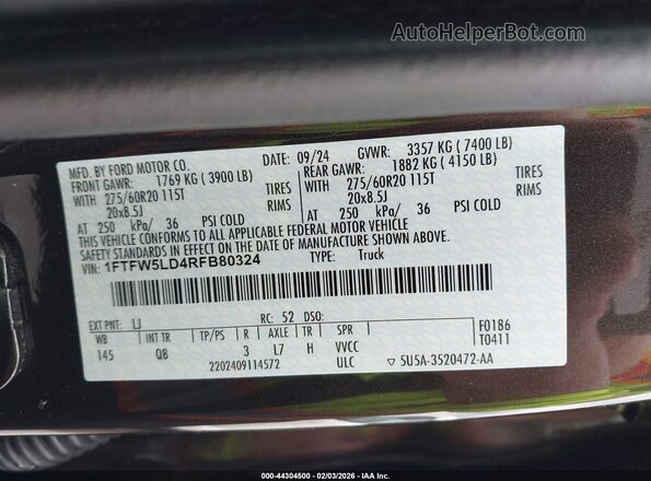 1FTFW5LD4RFB80324 2024 FORD F150 Черный Вид подкапотного пространства
