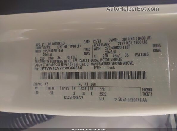 1FTVW1EV7PWG60686 2023 FORD F-150 LIGHTNING Белый Вид подкапотного пространства