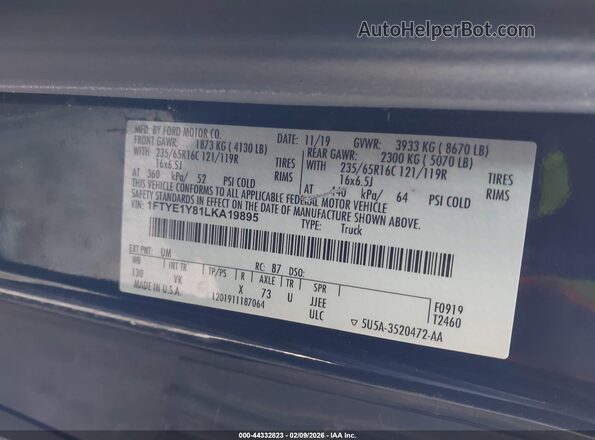 1FTYE1Y81LKA19895 2020 FORD TRANSIT-150 Черный Вид подкапотного пространства