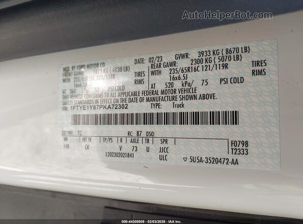 1FTYE1Y87PKA72302 2023 FORD TRANSIT-150 Белый Вид подкапотного пространства