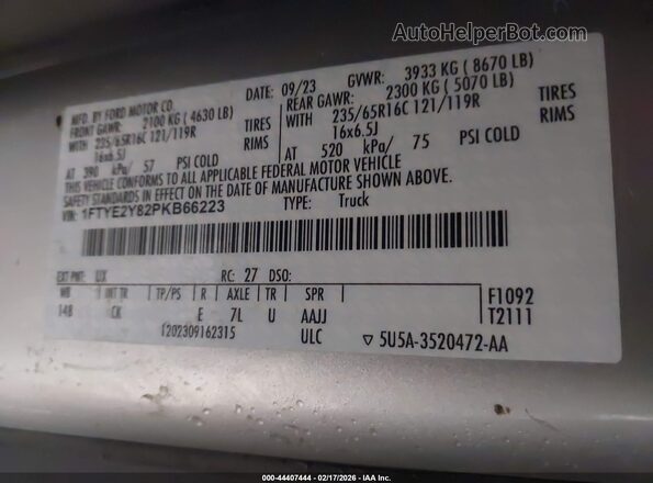 1FTYE2Y82PKB66223 2023 FORD TRANSIT-150 Серебряный Вид подкапотного пространства