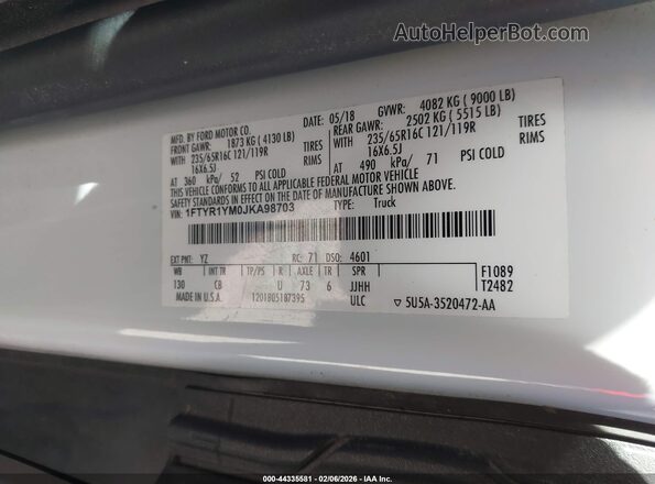 1FTYR1YM0JKA98703 2018 FORD TRANSIT-250 Белый Вид подкапотного пространства