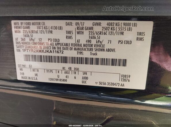 1FTYR2XMXJKA11672 2018 FORD TRANSIT-250 Черный Вид подкапотного пространства