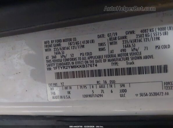 1FTYR2YM8KKB37674 2019 FORD TRANSIT-250 Белый Вид подкапотного пространства