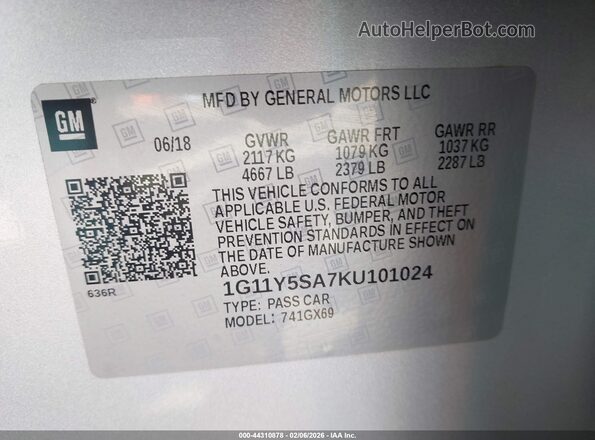 1G11Y5SA7KU101024 2019 CHEVROLET IMPALA Серебряный Вид подкапотного пространства