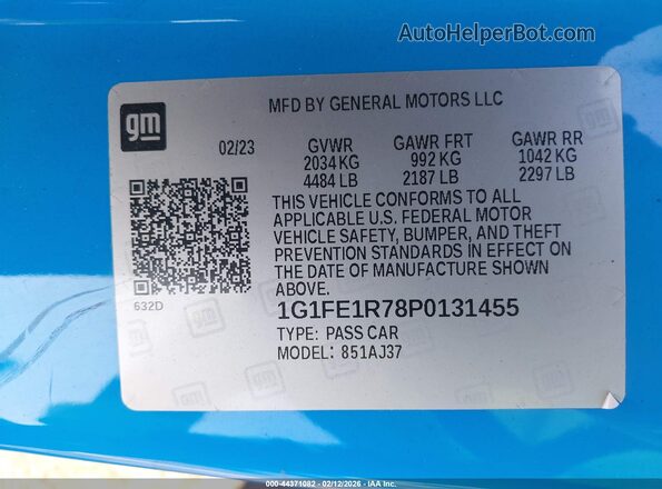 1G1FE1R78P0131455 2023 CHEVROLET CAMARO Blue Вид підкапотного простору