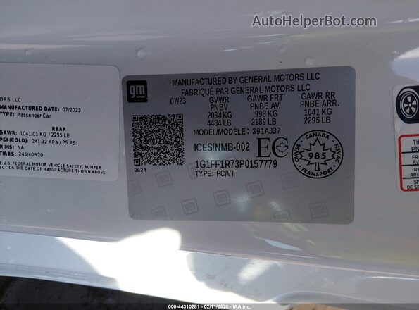 1G1FF1R73P0157779 2023 CHEVROLET CAMARO White Engine compartment view