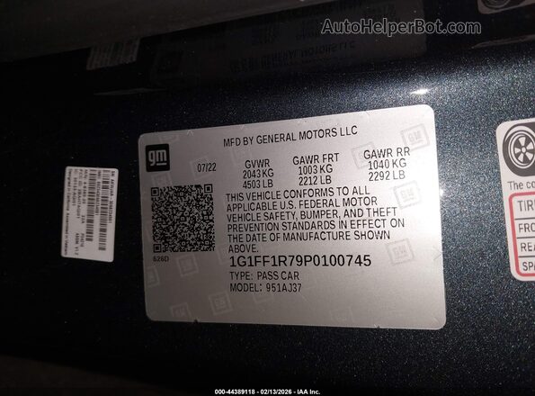 1G1FF1R79P0100745 2023 CHEVROLET CAMARO Серый Вид подкапотного пространства