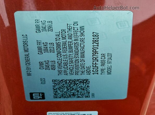 1G1FF1R79P0128187 2023 CHEVROLET CAMARO Красный Вид наклейки с VIN-кодом