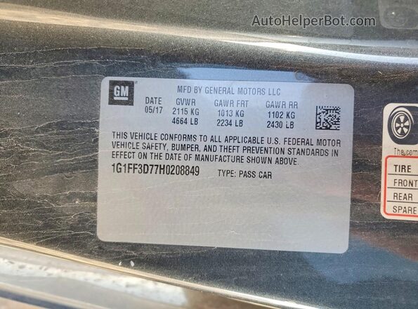 1G1FF3D77H0208849 2017 CHEVROLET CAMARO Серый Вид подкапотного пространства