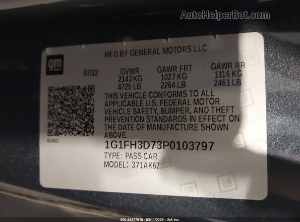 1G1FH3D73P0103797 2023 CHEVROLET CAMARO Gray Vista del compartimento del motor