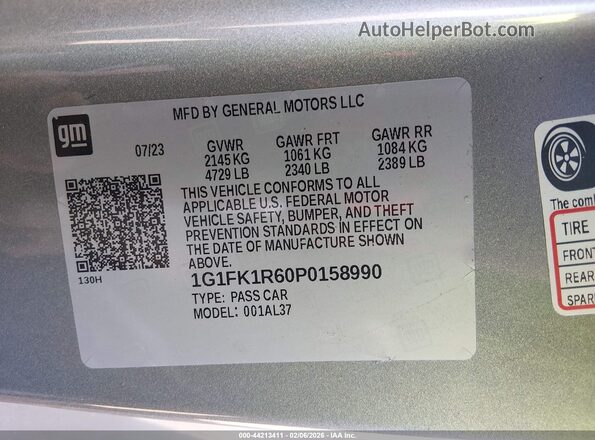 1G1FK1R60P0158990 2023 CHEVROLET CAMARO Серебряный Вид подкапотного пространства