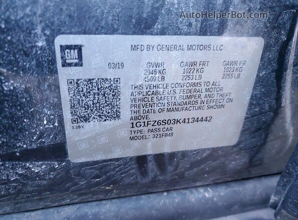 1G1FZ6S03K4134442 2019 CHEVROLET BOLT Серый Вид наклейки с VIN-кодом