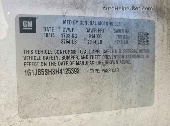 1G1JB5SH3H4125392 2017 CHEVROLET SONIC White Widok komory silnika
