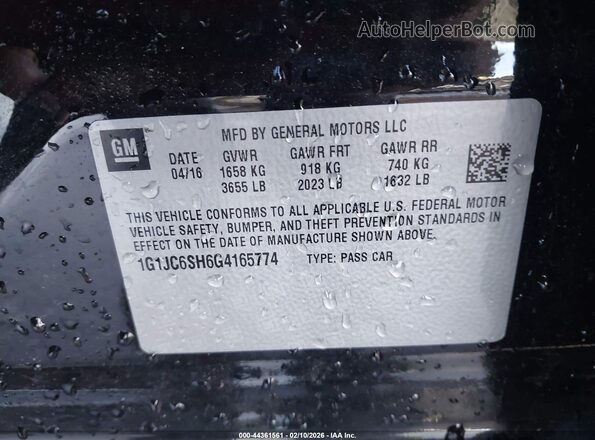 1G1JC6SH6G4165774 2016 CHEVROLET SONIC Черный Вид подкапотного пространства
