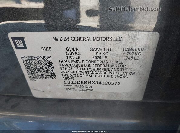 1G1JD5SHXJ4126572 2018 CHEVROLET SONIC Серый Вид подкапотного пространства