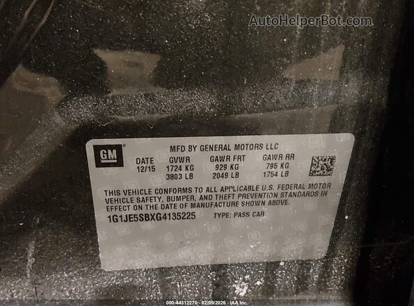1G1JE5SBXG4135225 2016 CHEVROLET SONIC Серый Вид подкапотного пространства