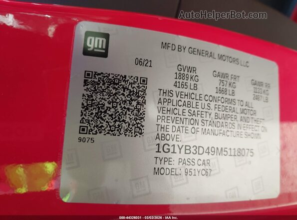 1G1YB3D49M5118075 2021 CHEVROLET CORVETTE Красный Вид подкапотного пространства