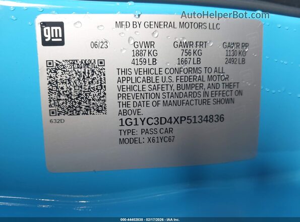 1G1YC3D4XP5134836 2023 CHEVROLET CORVETTE Синий Вид подкапотного пространства