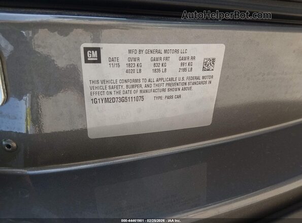 1G1YM2D73G5111075 2016 CHEVROLET CORVETTE Gray Widok komory silnika