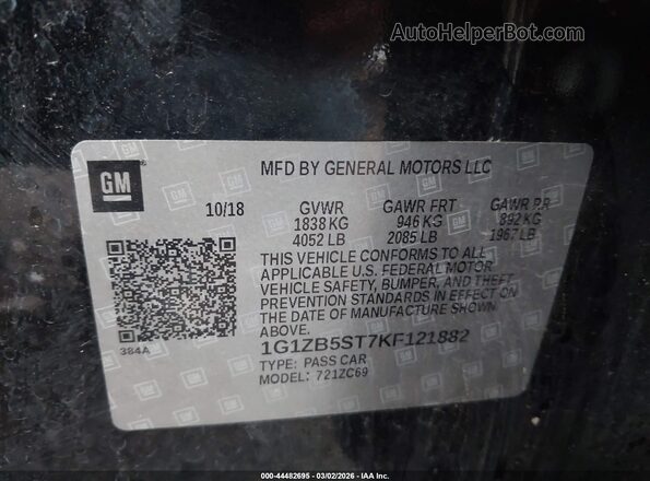 1G1ZB5ST7KF121882 2019 CHEVROLET MALIBU Black ძრავის განყოფილების ხედი
