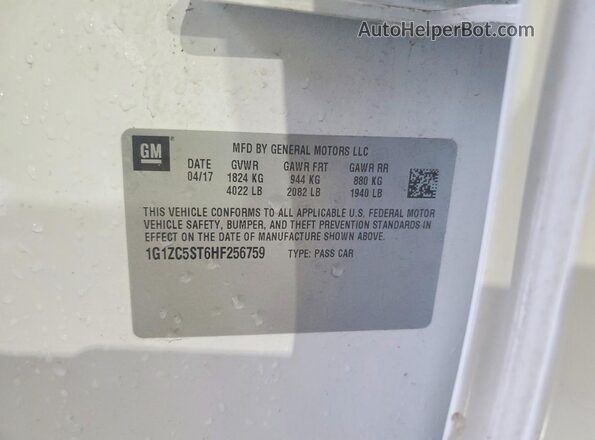 1G1ZC5ST6HF256759 2017 CHEVROLET MALIBU Белый Вид подкапотного пространства