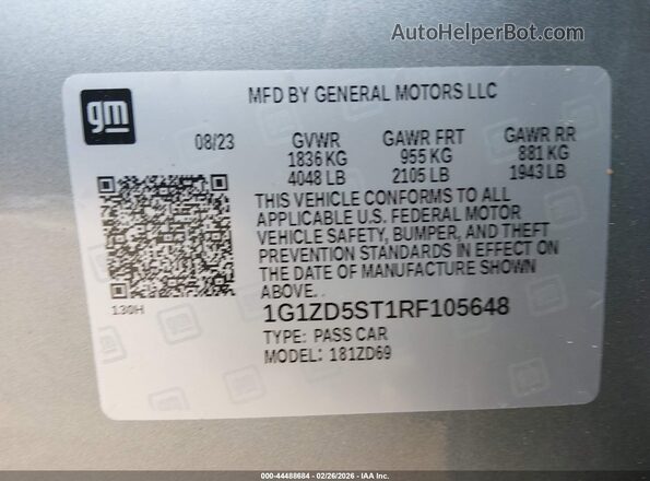 1G1ZD5ST1RF105648 2024 CHEVROLET MALIBU Серый Вид подкапотного пространства