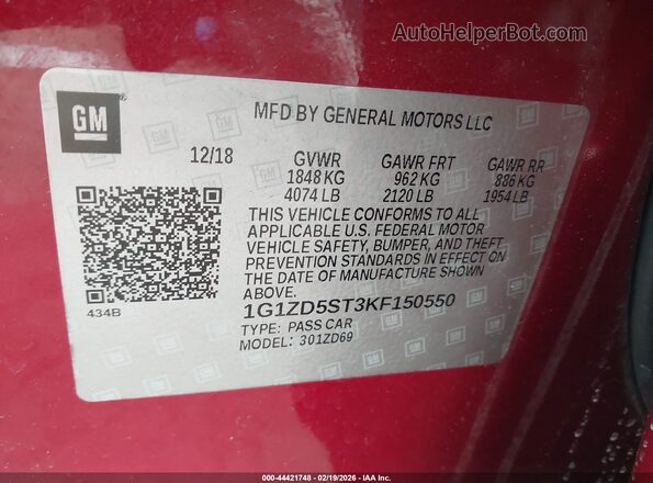 1G1ZD5ST3KF150550 2019 CHEVROLET MALIBU Красный Вид подкапотного пространства