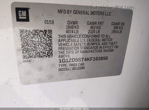 1G1ZD5ST4KF163856 2019 CHEVROLET MALIBU Белый Вид подкапотного пространства