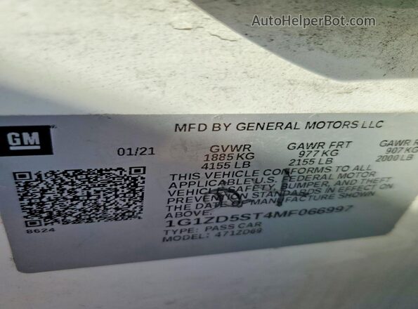 1G1ZD5ST4MF066997 2021 CHEVROLET MALIBU White Vista de la etiqueta del VIN